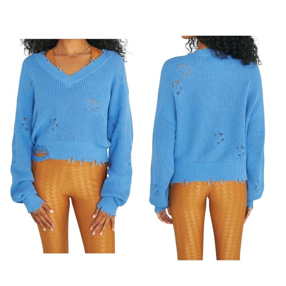 Ser.O.Ya Syd Distressed Blue Cotton Sweater Size Large